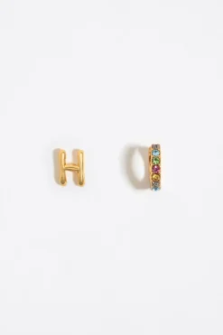 Clearance BIMBA Y LOLA Pendientes Letra H Y Aro Mini Cristales Multicolores