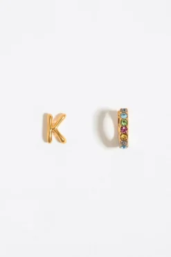 Outlet BIMBA Y LOLA Pendientes Letra K Y Aro Mini Cristales Multicolores