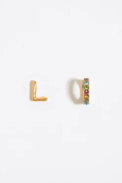 Best Sale BIMBA Y LOLA Pendientes Letra L Y Aro Mini Cristales Multicolores