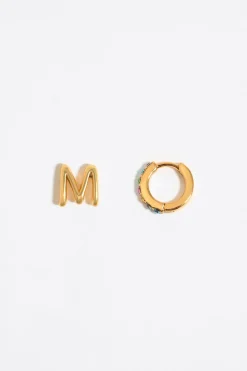 Flash Sale BIMBA Y LOLA Pendientes Letra M Y Aro Mini Cristales Multicolores