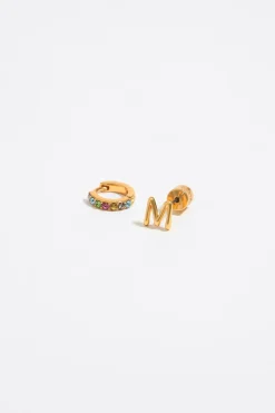 Flash Sale BIMBA Y LOLA Pendientes Letra M Y Aro Mini Cristales Multicolores
