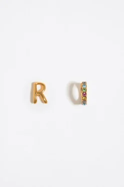 Best BIMBA Y LOLA Pendientes Letra R Y Aro Mini Cristales Multicolores
