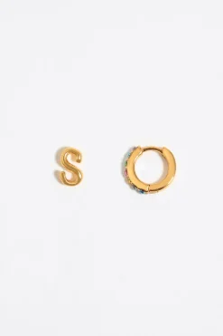 Fashion BIMBA Y LOLA Pendientes Letra S Y Aro Mini Cristales Multicolores