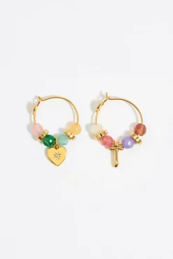 Sale BIMBA Y LOLA Pendientes Letra T Piedras Multicolores