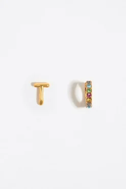 Outlet BIMBA Y LOLA Pendientes Letra T Y Aro Mini Cristales Multicolores