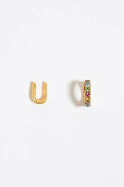 Best BIMBA Y LOLA Pendientes Letra U Y Aro Mini Cristales Multicolores