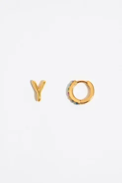 Fashion BIMBA Y LOLA Pendientes Letra Y Y Aro Mini Cristales Multicolores