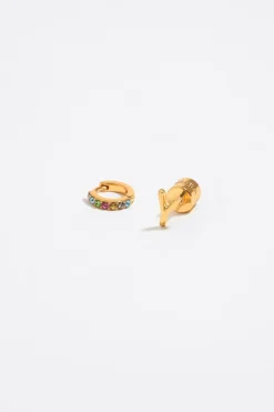 Fashion BIMBA Y LOLA Pendientes Letra Y Y Aro Mini Cristales Multicolores