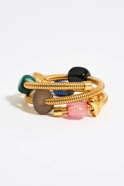 Discount BIMBA Y LOLA Pulsera Espiral Dorada Piedras Y Corazones