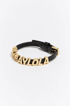 Cheap BIMBA Y LOLA Pulsera Fina Letras Logo Piel Negra