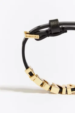 Cheap BIMBA Y LOLA Pulsera Fina Letras Logo Piel Negra