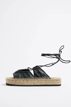 Fashion BIMBA Y LOLA Sandalia Plana Yute Acordonada Piel Negra