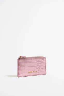 Fashion BIMBA Y LOLA Tarjetero-Monedero Grabado Cocodrilo Rosa Claro