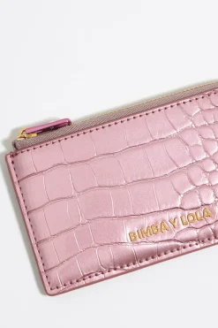 Fashion BIMBA Y LOLA Tarjetero-Monedero Grabado Cocodrilo Rosa Claro