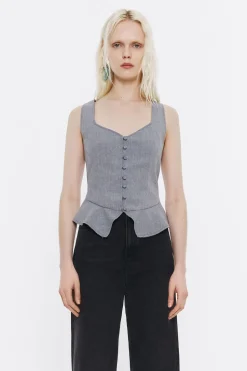 Hot BIMBA Y LOLA Top Ajustado Lana Fria Gris