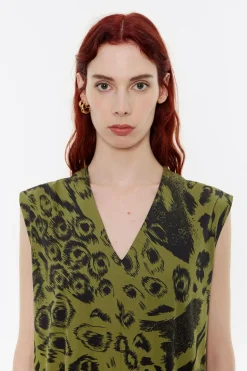 Best BIMBA Y LOLA Vestido Algodon Midi Animal Mix Verde