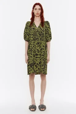 Best BIMBA Y LOLA Vestido Corto Fluido Animal Mix Verde