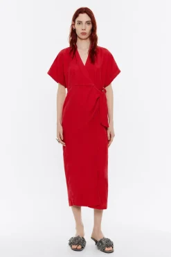 Cheap BIMBA Y LOLA Vestido Cruzado Denim Rojo