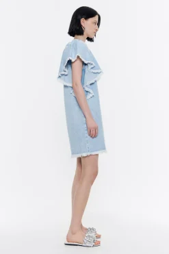 Store BIMBA Y LOLA Vestido Denim Volantes Azul Claro