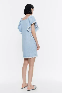 Store BIMBA Y LOLA Vestido Denim Volantes Azul Claro