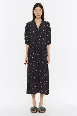 Best Sale BIMBA Y LOLA Vestido Fluido Midi Flowers Negro