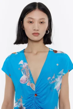 New BIMBA Y LOLA Vestido Frunces Waves Azul