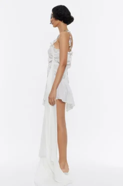 New BIMBA Y LOLA Vestido Fruncido Cadenas Marfil