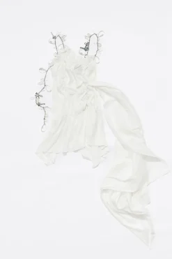 New BIMBA Y LOLA Vestido Fruncido Cadenas Marfil