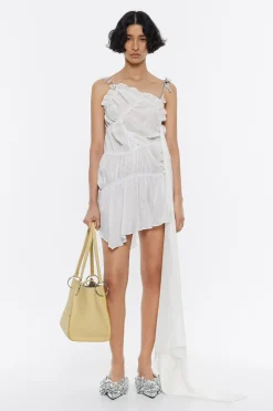 New BIMBA Y LOLA Vestido Fruncido Cadenas Marfil