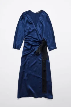 Shop BIMBA Y LOLA Vestido Largo Cruzado Azul Marino