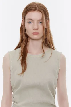 Hot BIMBA Y LOLA Vestido Midi Desflecado Lino Arena Lavado