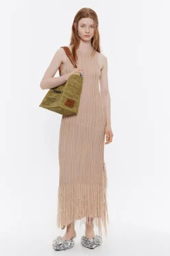 Hot BIMBA Y LOLA Vestido Punto Flecos Rosa Claro