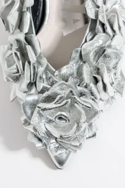 Cheap BIMBA Y LOLA Zapato Salon Flores Piel Plata