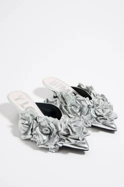 Hot BIMBA Y LOLA Zapato Salon Flores Piel Plata