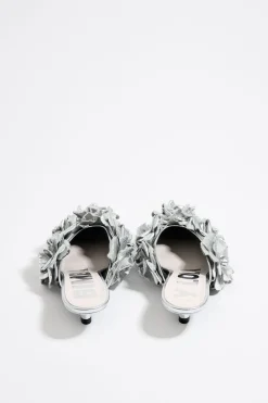 Hot BIMBA Y LOLA Zapato Salon Flores Piel Plata