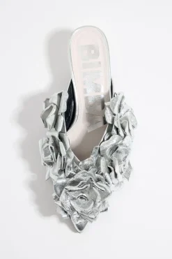 Hot BIMBA Y LOLA Zapato Salon Flores Piel Plata
